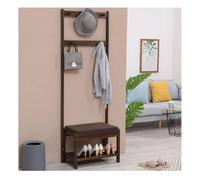 3-in-1 Entryway Hall Tree with Bench & 2-Tier Shoe Storage, Solid Wood Coat Rack with 5-7 Hooks, Stylish Brown for Home, 70.9in (Black 60 * 34 * 180cm)