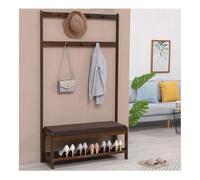 3-in-1 Entryway Hall Tree with Bench & 2-Tier Shoe Storage, Solid Wood Coat Rack with 5-7 Hooks, Stylish Brown for Home, 70.9in (Black 80 * 34 * 180cm)