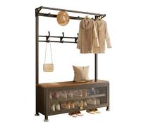 3-in-1 Entryway Hall Tree with Storage Bench & Shoe RackSteel Frame Multi-Functional Hallwayfor Coats Hats Umbrellas - White (80cm Length)