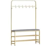 3-in-1 Entryway Hall Tree with Storage Freestanding Coat Rack & Shoe PU Leather Upholstered Bench Sturdy Metal Frame Modern Black Design 60 x 25 x 170 cm