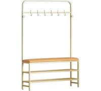 3-in-1 Entryway Hall Tree with Storage Freestanding Coat Rack & Shoe PU Leather Upholstered Seat Sturdy Metal Frame Dimensions 100x25x170 cm for Home Entryway