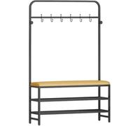 3-in-1 Entryway Hall Tree with Storage Freestanding Coat Rack & Shoe PU Leather Upholstered Seat Sturdy Metal Frame Modern Black 100x25x170 cm