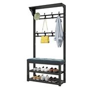 3-in-1 Entryway Shoe Cabinet - 2-Tier Bench - Shoe Storage nizer - 2 Rows of Hooks - Metal Frame - Top Shelf for Hallway & Bedroom - Stylish & Functional