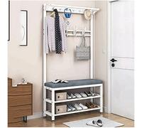 3-in-1 Entryway Storage Bench Industrial Metal Shoe Rack & Stool Freestanding nizer with 10 Hooks for Shoes Coats and Accessories - Perfect for Home Entryway