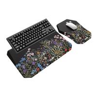 3-in-1 Ergonomic Keyboard Stand with Wrist Rest & Mouse Pad Set, Comfy Keyboard Riser Holder Soft Mousepad with Massage Design, Memory Foam and Non-Slip PU Base for Pain Relief, Flower