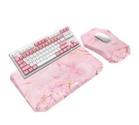3-in-1 Ergonomic Keyboard Stand with Wrist Rest & Mouse Pad Set, Comfy Keyboard Riser Holder Soft Mousepad with Massage Design, Memory Foam and Non-Slip PU Base for Pain Relief, Pink Marble