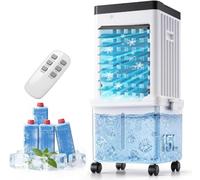 3-in-1 Evaporative Air Cooler 15l With Remote Control, Portable Cooling Fan With 2000m³/h Airflow, 3 Speeds 3 Modes, 7.5h Timer, 120° Oscillation, 4 Ice Packs, Room Cooler For Bedroom Office Home