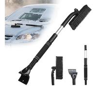 3 in-1 Extendable Ice Scraper for Car Windscreen, Car Snow Brush with 11’’ Wide 360°Rotating Head, Detachable Snow Broom with Ergonomic Grip for Car Windshield, Non-Scratch for Car SUV Truck, Black