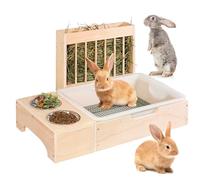 3 in 1 Extra Large Rabbit Hay Feeder with Litter Box, Wooden Bunny Toilet, for Large and Medium-Sized Dwarf Rabbit, Guinea Pig, Chinchillas, Hamster, Ferret, Other Animals