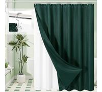 3 in 1 Extra Long Dark Green Shower Curtain Set-72 W x 84 H, Modern Waffle and PEVA Liner Set with 12 Stainless Steel Hooks, Waterproof Fabric for Bathroom