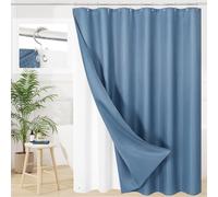 3 in 1 Extra Long Moonlight Blue Shower Curtain Set-72 W x 84 H, Modern Waffle and PEVA Liner Set with 12 Stainless Steel Hooks, Waterproof Fabric for Bathroom