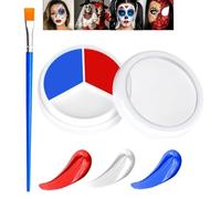 3 in 1 Face Body Paint Set - Red White Blue Oil-Based Blendable Colours - Waterproof Long Lasting Makeup Kit for Halloween Zombie Vampire Clown Skeleton Cosplay Football Fans (#02)