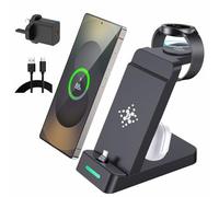 3 in 1 Fast Charging Station for Samsung Galaxy Phones Watch Earbuds Charger, Android Fast Charger Stand Dock for Samsung Galaxy S26Ultra/S25/S24/S23/S22/21/20 Galaxy Watch Ultra 8/7/6/5/4 (Black)