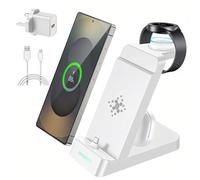 3 in 1 Fast Charging Station for Samsung Galaxy Phones Watches Earbuds Charger, USB C Fast Charger Stand Dock for Samsung Galaxy S25/S24/S23/S22/21/20/Note20/10 Galaxy Watch Ultra 8/7/6/5/4 (White)