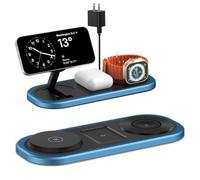 3 in 1 Fast Wireless Charger Stand for iPhone, Foldable Travel Charging Station for Magsafe for iPhone 17/Air/16/15/14/13/12 Series, Apple Watch Series, AirPods pro/2/3/4, Gifts for Women Men (Blue)