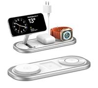 3 in 1 Fast Wireless Charger Stand for iPhone, Foldable Travel Charging Station for Magsafe for iPhone 18 Duo 17 e Air 16 15 14 13 12 Series, Apple Watch & AirPods Series, Gifts for Women Men (Silver)