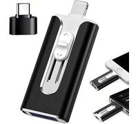 3 in 1 Flash Drive, 32~256GB Micro USB + 8 Pin + USB 3.0 3 in 1 Mobile Phone Computer U-Disk for Photos and Videos Files Backup, with Type-C Adapter,Plug & Play,No APP Required (Black, 256GB)