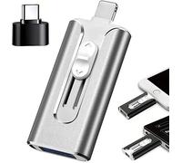 3 in 1 Flash Drive, 32~256GB Micro USB + 8 Pin + USB 3.0 3 in 1 Mobile Phone Computer U-Disk for Photos and Videos Files Backup, with Type-C Adapter,Plug & Play,No APP Required (Silvery, 256GB)