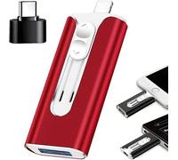 3 in 1 Flash Drive, 32~256GB Micro USB + 8 Pin + USB 3.0 3 in 1 Mobile Phone Computer U-Disk for Photos and Videos Files Backup, with Type-C Adapter,Plug & Play,No APP Required (Red, 32GB)