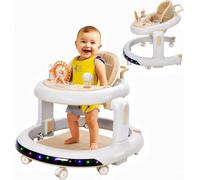 3 in 1 Foldable Baby Walker,Kids Activity Push Walker Sit and Stand Height Adjustable with 360° Quiet Wheels,Dinner Tray and Game Play Center(with Music),Gift for Girls Boys Toddler 7 Months+