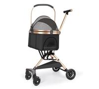 3-in-1 Foldable Dog Stroller with Removable Carrier, 4-Wheel Pet Cart for Cats, Max Load 15kg, Brake System, Lightweight & Portable, Ideal for Travel (Black)