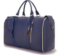 3 in 1 Foldable Garment Bag for Travel, Large Capacity Leather Travel Duffel Bag with Shoe Pouch，Convertible Carry on Hanging Suit Dress Weekender Big Travel Bag for man and women, Blue, Expandable