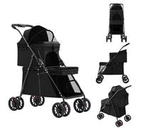 3-in-1 Foldable Pet Stroller for Dogs & Cats 2 Bags Mesh Window Brake Wheels Removable Cushions Travel Cart for Pets - Black 67x50x95cm