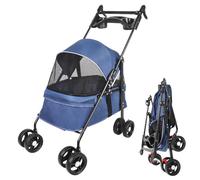 3-in-1 Foldable Pet Stroller for Dogs & Cats - Max Capacity 20kg - Lightweight & EVA - Includes Removable Carry Bag - Pet Cart for Small Animals - Size 50x70x95cm - Blue Color