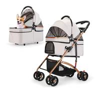 3-in-1 Foldable Pet Stroller for Medium Dogs & Cats up to 50lbs - Detachable Carrier & Car Seat with Storage Basket, 5” Lockable Wheels - All-Terrain Design for Jogging, Walking, and Travel (Grey)