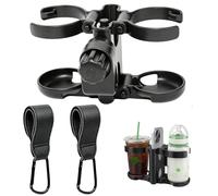 3-in-1 Foldable Pram Cup Holder Universal, Foldable Stroller Cup Holder for Pushchair and Wheelchair Accessories, Includes Two Black Cup Holders with Secure Clamp