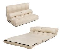 3 IN 1 Folding Lazy Sofa Bed Floor Sleeper Seat 6-Position Adjustable 2 Pillows COSTWAY Beige One Size