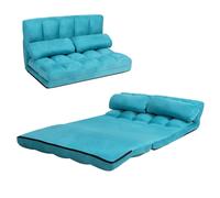 3 IN 1 Folding Lazy Sofa Bed Floor Sleeper Seat 6-Position Adjustable 2 Pillows COSTWAY Blue One Size
