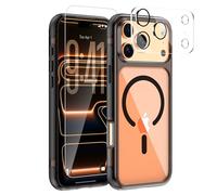3-in-1 for iPhone 17 Pro Case with Screen Protector & Camera Cover, N52 Magnetic Phone Case Compatible with MagSafe, Non-Slip Matte Smoky Black Bumper with Clear Back, Anti-Scratch Protective Kit