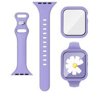 3-IN-1 for Thin Apple Watch Band 40mm with Case & Screen Protector, Slim Skinny Silicone Sport Strap and Cover with 9H Tempered Glass for iWatch Series SE SE2 9 8 7 6 5 4 for Women Purple