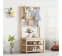 3-in-1 Freestanding Hall Tree - Entryway Coat Rack & Shoe Bench with Sto Shelf, 5 Double Hoo, Easy Assembly, Perfect for Mudroom nizat and Space Saving