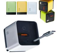 3 in 1 GaN Charger, Scalable 80W Max Fast Charging Module with Retractable Type-C Cable & 2 USB Ports, Compatible with iPhone, Android, Smartphones, Tablets & Laptops, Charge 3 Devices Simultaneously