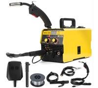 3-in-1 Gasless MIG Welder Machine, 140A Portable Welding Kit for Home, 110V/220V Dual Voltage Welding Machine, with LED Digital Display,Masque, Brush, Cables & Accessories (Yellow)