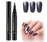 3-in-1 Gel Nail Polish Pen Black Glitter Shade - UV Gel Formula, One Step Application, Smooth Application & Long-Wear High Gloss Finish, Portable Nail Art Pen for DIY, Home (Starlight Black)