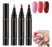 3-in-1 Gel Nail Polish Pen, One Step Nail Art Pen with Quick-Dry Formula, No Base Coat Needed, UV Lamp Required, Vibrant Colors Easy Application Nail Art Kit for DIY Manicure (Pink, Red, Deep Red)