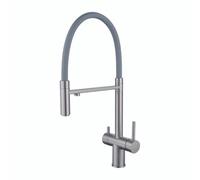 3-in-1 Gray Kitchen Pull-Out Faucet with Water Purifier Hot & Cold Direct Drinking Vegetable Basin Tap Brushed Finish Flexible Silicone Hose for Easy Use