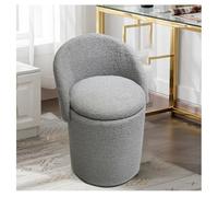 3-in-1 Grey Ottoman Stool with Storage Upholstered Round Footrest Chair Removable Lid Makeup Vanity Stool Modern Swivel Design Foldable Backrest for Living Room & Bedroom