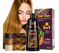 3 in 1 Hair Dye Shampoo,Instant Gray Coverage, Fade-Resistant, without damaging the hair, easy to use, 9 trendy colors for men and women, 500 ml (Golden Brown)