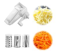 3-in-1 Handheld Cheese Grater, Cheese Slices Cheese Shreds Manual Rotary Grater with 3 Stainless Steel Graters Barrels, Foldable Multifunctional Grater for Fruits Vegetables Carrot Potato, White