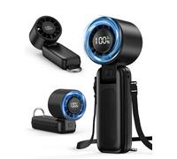3 in 1 Handheld Portable Turbo Fan, 180° Foldable 6-Speed (1-100) Mini Fan, 5000mAh Rechargeable Battery Operated up to 15 Working Hours, LED Display Personal Cooling for Travel Indoor Outdoor (Black)