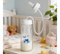 3-in 1 Hands-Free Anti-Colic Babe Bottle | 240ml Silicone Leakproof with Nipple Straw | Adjustable Fast Flow Milk Bottle for Boys Girls Indoor Outdoor Home Bedroom Living Room Hotel
