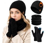 3 In 1 Hat Scarf And Gloves Set Ladies Beanie Hat Men Touchscreen Gloves | Thick Warm Fleece Lined Neck Scarf For Men Women Beanie Cap Hat And Scarf Set For Women Winter Hat Ladies Gloves Winter