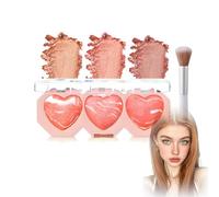 3-In-1 Heart-Shaped Blush Highlighter Powder Palette For Natural Ch ontour And Radiant Glow - Waterproof Silky Formula With Dual-Ended Brush In Compact Travel Case For All Skin Types