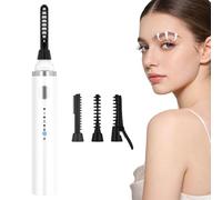 3 in 1 Heated Eyelash Curler Electric, 10S Fast Heating with 3 Temperature Modes (65/75/85°C), USB-C Rechargeable Portable with Interchangeable Brush Heads for Upper & Lower Lashes, Sideburns - White