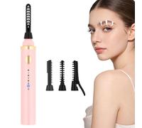 3 in 1 Heated Eyelash Curler Electric, 10S Fast Heating with 3 Temperature Modes (65/75/85°C), USB-C Rechargeable Portable with Interchangeable Brush Heads for Upper & Lower Lashes, Sideburns - Pink
