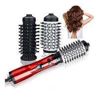 3 in 1 Hot Air Brush with Ionic Rotating Hair Dryer, 2 Interchangeable Barrels, 3 Heat Settings, Red